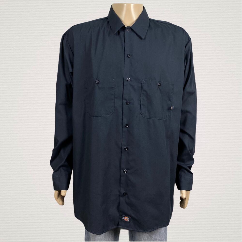 Dickies Work Wear Dark Gray Button Up Long Sleeve Shirt 2XLT TALL Chest Pocket